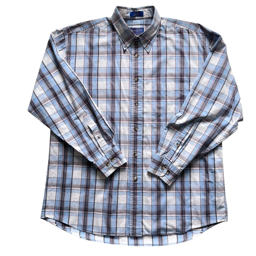 Pendleton Mens EUC Cotton Shirt Sz L Blue Plaid